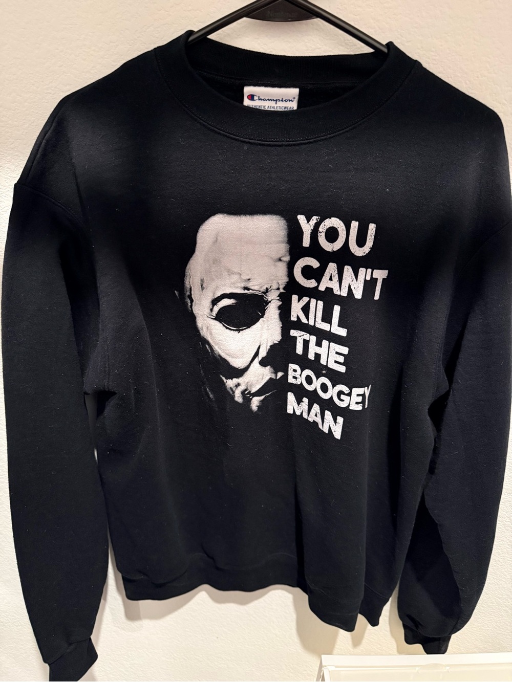Champion Black Crewneck with White 'You Can't Kill The Boogey Man' Graphic